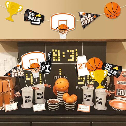 Levfla كرة السلة حفلة عيد ميلاد الديكور Slam Dunk للأطفال المراهقين الكبار B-Day راية كعكة كب كيك توبر صور الدعائم مارس الجنون الرياضة ديكور الحفلات لصالح اللوازم in Kuwait