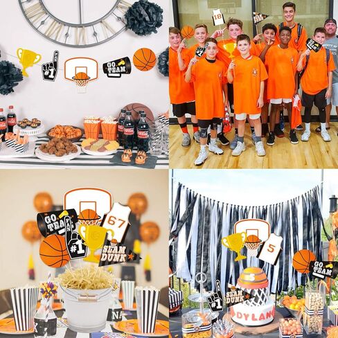 Levfla كرة السلة حفلة عيد ميلاد الديكور Slam Dunk للأطفال المراهقين الكبار B-Day راية كعكة كب كيك توبر صور الدعائم مارس الجنون الرياضة ديكور الحفلات لصالح اللوازم in Kuwait