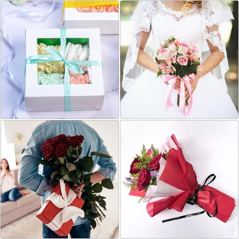 MECCANIXITY شريط من الساتان بعرض 1 بوصة و50 ياردة مع حواف ذهبية وشريط من نسيج Grosgrain لتغليف الهدايا وباقة الزفاف، وردي in Kuwait