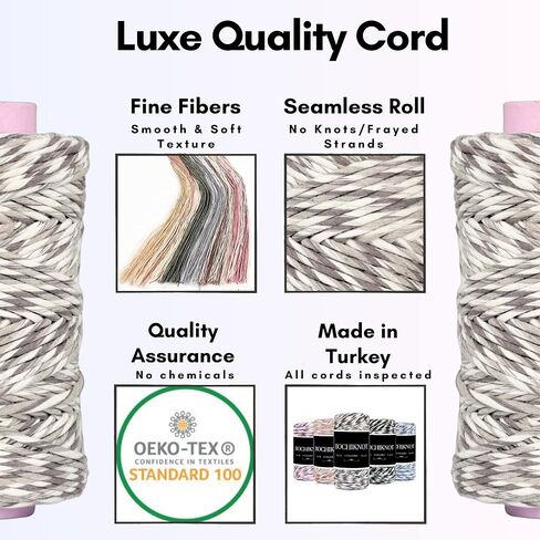 حبل BOCHIKNOT Macrame مقاس 5 مم × 105 ياردة - سلك قطني متعدد الألوان للتعليق على جدران Macrame وشماعات النباتات والحرف اليدوية - حبل حبل Macrame فردي - سلسلة غزل Macrame المتخصصة (رمادي داكن) in Kuwait