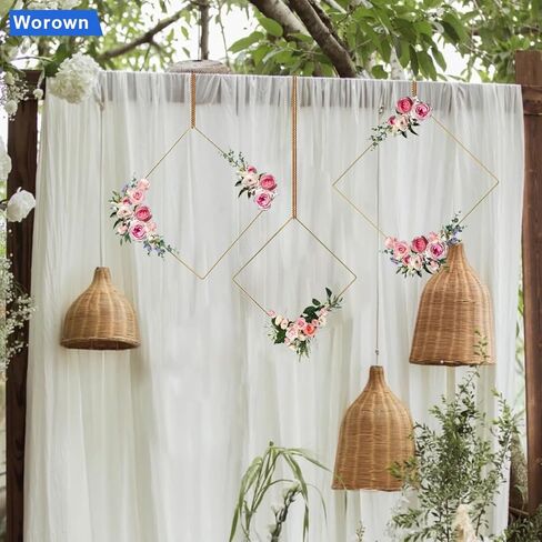 Worown 6 حزمة 8 بوصة مربعة معدنية الزهور هوب إكليل، حلقات الفضة الماسك حلم لعيد الميلاد DIY وإكليل الزفاف، حلم الماسك وMacrame الجدار شنقا الحرف in Kuwait