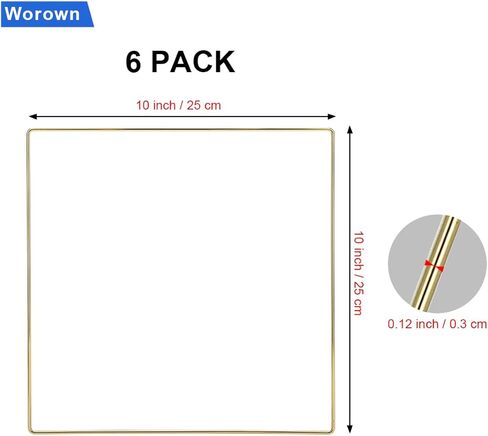 Worown 6 حزمة 8 بوصة مربعة معدنية الزهور هوب إكليل، حلقات الفضة الماسك حلم لعيد الميلاد DIY وإكليل الزفاف، حلم الماسك وMacrame الجدار شنقا الحرف in Kuwait