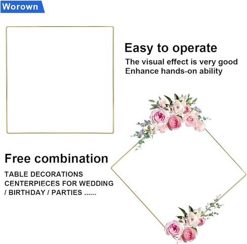 Worown 6 حزمة 8 بوصة مربعة معدنية الزهور هوب إكليل، حلقات الفضة الماسك حلم لعيد الميلاد DIY وإكليل الزفاف، حلم الماسك وMacrame الجدار شنقا الحرف in Kuwait