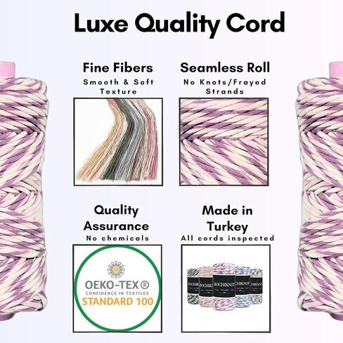 حبل BOCHIKNOT Macrame مقاس 5 مم × 105 ياردة - سلك قطني متعدد الألوان للتعليق على جدران Macrame وشماعات النباتات والحرف اليدوية - حبل حبل Macrame فردي - سلسلة غزل Macrame المتخصصة (رمادي داكن) in Kuwait