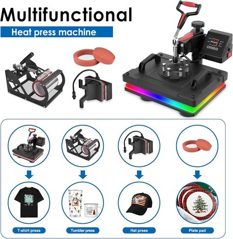 Seeutek Heat Press 5 in 1,12x15 بوصة آلة الضغط الحراري 360 درجة سوينغ بعيدا الرقمية تي شيرت آلة الضغط متعددة الوظائف نقل الحرارة التسامي التحرير والسرد للقمصان الأكواب قبعة لوحة غطاء in Kuwait