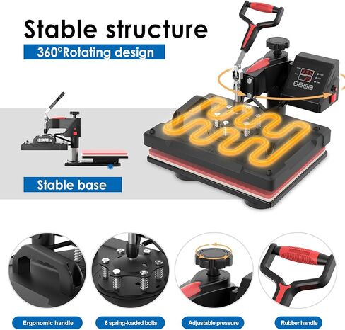 Seeutek Heat Press 5 in 1,12x15 بوصة آلة الضغط الحراري 360 درجة سوينغ بعيدا الرقمية تي شيرت آلة الضغط متعددة الوظائف نقل الحرارة التسامي التحرير والسرد للقمصان الأكواب قبعة لوحة غطاء in Kuwait