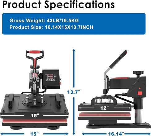 Seeutek Heat Press 5 in 1,12x15 بوصة آلة الضغط الحراري 360 درجة سوينغ بعيدا الرقمية تي شيرت آلة الضغط متعددة الوظائف نقل الحرارة التسامي التحرير والسرد للقمصان الأكواب قبعة لوحة غطاء in Kuwait