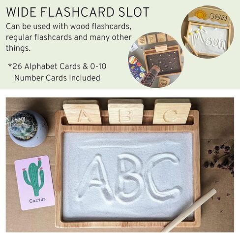 Montessori Sand Tray with Flashcard Holder and Flashcards | Play Sand & Wooden Stylus | Sensory Bin | Tactile & Sensory Toys | Wood Learning and Educational Toys | Montessori Toys in Saudi Arabia