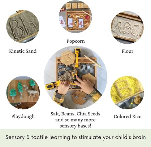 Montessori Sand Tray with Flashcard Holder and Flashcards | Play Sand & Wooden Stylus | Sensory Bin | Tactile & Sensory Toys | Wood Learning and Educational Toys | Montessori Toys in Saudi Arabia