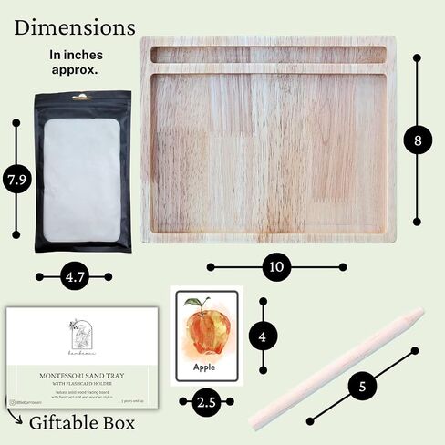 Montessori Sand Tray with Flashcard Holder and Flashcards | Play Sand & Wooden Stylus | Sensory Bin | Tactile & Sensory Toys | Wood Learning and Educational Toys | Montessori Toys in Saudi Arabia