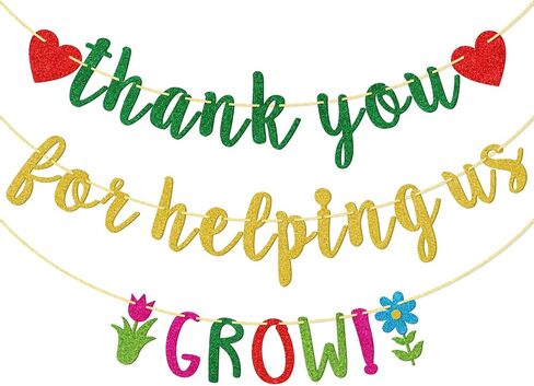 لافتة بعبارة Thank You For Helping Us Grow، لافتة اسبوع تقدير المعلم والموظفين، زينة نهاية المدرسة، ديكورات اليوم الاخير من المدرسة، جليتر ملون in Saudi Arabia