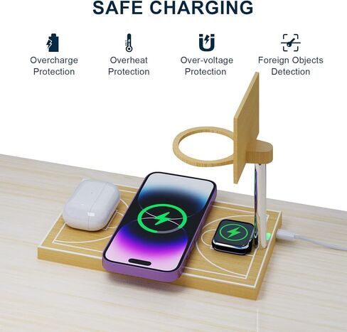 كرة ضغط صغيرة لكرة السلة مع شاحن لاسلكي من الخيزران، محطة شحن خشبية صغيرة للعبة مع لوح خشبي على سطح الطاولة، ممر صغير لسطح المكتب، ممر صغير لرمي كرة السلة لمكتب المكتب in Kuwait