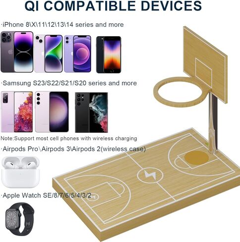 كرة ضغط صغيرة لكرة السلة مع شاحن لاسلكي من الخيزران، محطة شحن خشبية صغيرة للعبة مع لوح خشبي على سطح الطاولة، ممر صغير لسطح المكتب، ممر صغير لرمي كرة السلة لمكتب المكتب in Kuwait