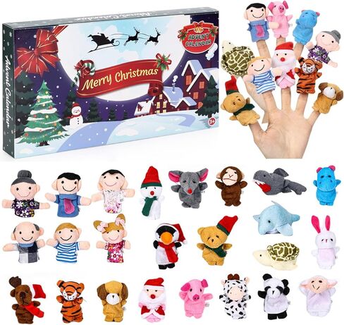 Christmas Advent Calendar 2022 with Finger Puppets Toys, 24 Days Countdown Calendar with Animals Puppets Family Members Plush Toys, Xmas Party Favors Gifts for Toddler Kids Girls Boys in Kuwait