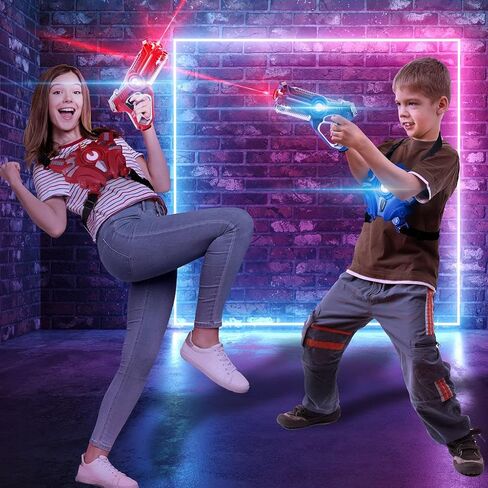 مجموعة بطاقات الليزر Play22 - مجموعة الملصقات بالليزر - مجموعة من 4 مسدسات بالأشعة تحت الحمراء بالليزر - ألعاب مسدس بطاقة الليزر للاستخدام الداخلي والخارجي - مجموعة ألعاب الليزر للهدايا للأولاد والبنات - أصلية in Kuwait