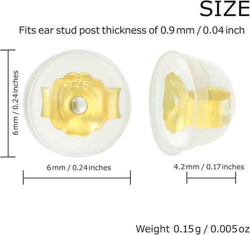 Hypoallergenic 14K Gold Plated 925 Sterling Silver Earring Backs for Studs Coated with Soft Clear Silicone 3 Pairs Earring Backs Stoppers in Kuwait