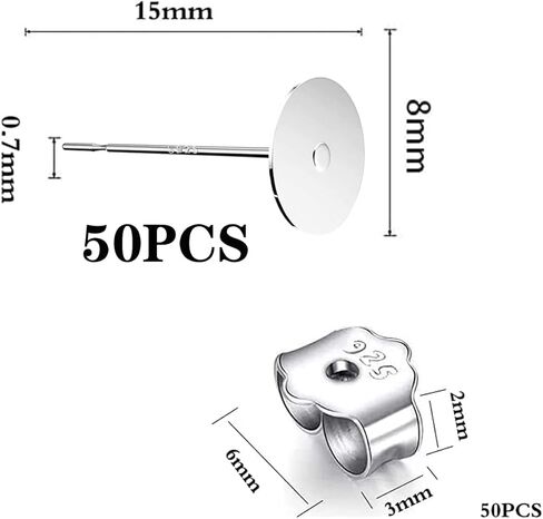 30 زوجًا من الأقراط المطلية بالفضة الإسترلينية 925، والأقراط المسطحة، ودبابيس الأقراط الفارغة المضادة للحساسية، وحلق خلفي مطلي بالفضة الإسترلينية 925، توجد في صناعة المجوهرات (5 مم 8 مم) in Kuwait