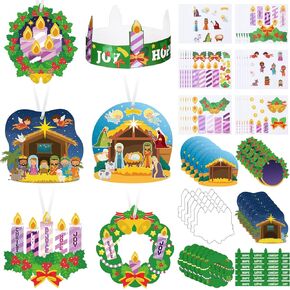 Outus 36 Sets Christmas Advent Wreath Craft Religious Nativity Craft Advent Craft Kits for Kids Christmas Tree Decorations Joy Candle Stickers Christmas Ornament for Holy Night Religious Party in Kuwait