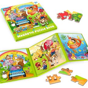 SYNARRY Magnetic Puzzles for Kids Ages 3-5, 20 Pieces Toddler Animal Puzzles, Children Travel Activity Toys Games for 3 4 5 6 Years Old Kids Boys Girls in Car Airplane, Learning Magnet for Road Trip