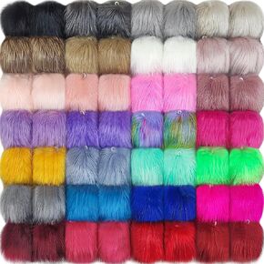 SIQUK 56 Pieces Faux Fur Pom Pom Faux Fox Fur Pom Pom Fluffy Pom Pom with Elastic Loop for Hats Scarves Gloves Bags Accessories (Bright Color)