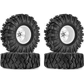 INJORA 1.9 S5 Mud Tires Set Offset -8.9mm Beadlock Wheel Rim for 1/10 RC Crawler Car Axial SCX10 90046 UTB18 TRX4 SCX10 Pro(White)