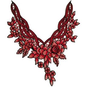 Chinese Style Rose Flower Applique Lace Embroidered Neckline Neck Collar for Home Handmade Apparel Sewing Accessories 1Pc (Gold/Black)