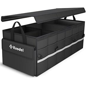 K KNODEL Car Trunk Organizer with Lid, Collapsible Car Trunk Storage Organizer, Car Organizer and Storage for SUV, Truck, Sedan (2C, Black)