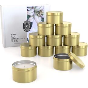 Candle Tins with Lids - 12 PCS 8oz Gold Seamless Candle Containers for Making Candles - Elegant Metal Candle Jars in Bulk for Candle Making - Candle Supplies for DIY Candle Making in Saudi Arabia