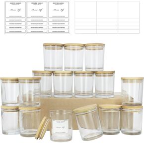 15pack, 7oz Thickened Glass Candle Jars with Bamboo Lids, Clear Candle Containers, Candle Vessels for Hand Candle Making DIY Craft in Kuwait