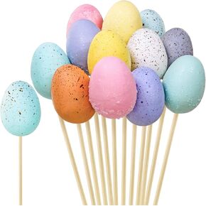 12 Pcs Easter Picks Faux Foam Easter Egg Picks Decorative Pastel Speckled Easter Egg Stems 10.6" Tall for Spring Easter Basket Bouquets Floral Arrangement Centerpiece Wreath in Saudi Arabia