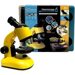 Moonshotjr Moonscope - مجهر بصري للأطفال، تكبير عالي 40X 100X 640X، مجهر للمبتدئين، مجموعة STEM | رأس دوار، صندوق مكتب، حامل للهاتف المحمول – مجموعة للتجربة العلمية (أصفر) in Kuwait