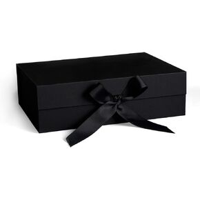 Gift Box,10.2x7.4x3.1 Inches Gift Boxes with Lids,Black Gift Box with Ribbon and Magnetic Closure for Wrapping Gifts (Black)