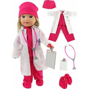 اميريكان فاشن وورلد زي طبيب هوت بينك للدمى مقاس 14 انش | مجموعة من 7 قطع | جودة ممتازة وتصميم عصري | ملابس دمى | أزياء للدمى للعلامات التجارية الشهيرة in Kuwait