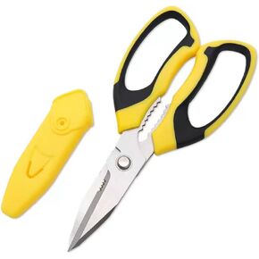 Heavy Duty Scissors 8'',Multipurpose Scissors, Sharp stainless steel blades with precision serration with Protective Case for Leather, Carpet, Cardboard, plastic. (White)