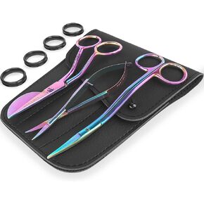 Premium Embroidery Scissors Set of 3 Kit - Double Bent Offset Duckbill, Spring Action Curved Blade and Double Bend Long Applique Needlepoint with Pouch Sleeve (Rainbow) in Kuwait