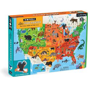 Little Park Ranger National Parks Map of The U.S.A. Geography Puzzle from Mudpuppy, 70 Pieces, Double-Sided with 18 Special Shaped Pieces, Learn About The U.S. National Parks, Ideal for Kids Age 5+