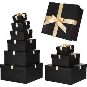 Chivertion 6 Pack Large Nesting Gifts Boxes with Lid Ribbon 6 Sizes Square Gift Wrapping Stacking Boxes for Birthday Wedding Anniversaries Bridal Baby Shower Party Present Boxes, 12inch(Black)