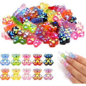 50 قطعة من سحر الدب الصمغ الملون، سحر دب الحلوى من الراتنج المسطح لفن الأظافر الوحل DIY Craft Scrapbooking جراب هاتف بيت الدمية ديكور صندوق الأدوات المكتبية