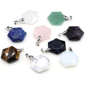 LHJ 5PCS Natural Stone Pendants Polygon Shape Gemstone Stone Pendants Charms Pendants for DIY Necklace Bracelet Jewelry Making
