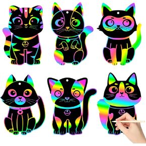 CY2SIDE 60PCS Cat Animal Rainbow Color Scratch Bookmarks for Kids, DIY Cat Rainbow Color Scratch Craft Kit Birthday Party Decors, Catling Pet Magic Art Rainbow Color Craft Kit for Birthday Party Favor