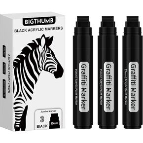 BIGTHUMB 3 Pcs Black Jumbo Permanent Markers: 15mm Wide Tip Thick Acrylic Paint Pen Large Calligraphy Marker for Rock Painting, Poster, Sign, Canvas, Glass, Wood, Ceramic in Saudi Arabia