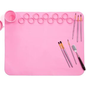 تيجيلت بساط رسم من السيليكون للاطفال - بساط للحرف اليدوية بلون بينك مع لوحة طلاء مدمجة - ادوات رسم منقطة، لوحات طلاء، حامل فرش - محطة فنية للاطفال وسجادة تلوين مائية، مقاس L 20×16.6 انش in Kuwait