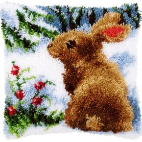 Easter Rabbit Latch Hook Pillow Kits Cushion Throw Pillow Embroidery Craft Kits for Beginner DIY Latch Hook Rug Kit Canvas Carpet Embroidery Gift 43x43cm in Saudi Arabia