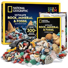 NATIONAL GEOGRAPHIC Rock & Fossil Collection - Rock Collection for Kids, 20 Rocks & Fossils with Agate, Rose Quartz, Jasper & More, STEM Science Kit for Boys & Girls (Amazon Exclusive)