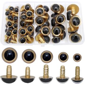Bestartstore 1Box(54pcs)5Size,12/16/18/20/24mm Black Color Plastic Safety Eyes with Washers for DIY Amigurumi Projects, Doll, Plush Animal Making Supplies with a Storage Box