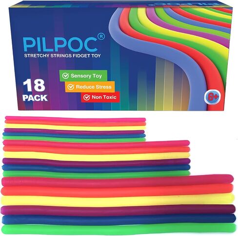 PILPOC Unbreakable Monkey Noodles Super Stretchy String Sensory Silent Fidget Toy - for Increased Focus, Released Stress, Anxiety, Sensory Kids & Adults, ADHD, Autism (18 Pack) Ramen Monkey Noodle in Kuwait