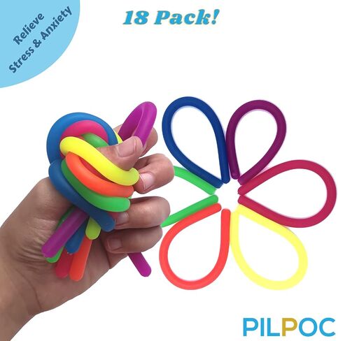PILPOC Unbreakable Monkey Noodles Super Stretchy String Sensory Silent Fidget Toy - for Increased Focus, Released Stress, Anxiety, Sensory Kids & Adults, ADHD, Autism (18 Pack) Ramen Monkey Noodle in Kuwait