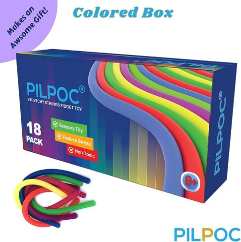 PILPOC Unbreakable Monkey Noodles Super Stretchy String Sensory Silent Fidget Toy - for Increased Focus, Released Stress, Anxiety, Sensory Kids & Adults, ADHD, Autism (18 Pack) Ramen Monkey Noodle in Kuwait