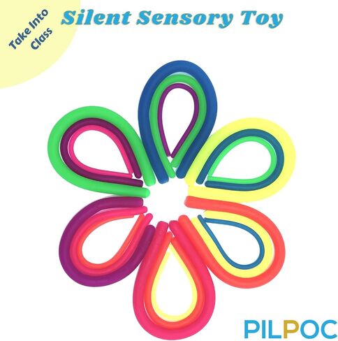 PILPOC Unbreakable Monkey Noodles Super Stretchy String Sensory Silent Fidget Toy - for Increased Focus, Released Stress, Anxiety, Sensory Kids & Adults, ADHD, Autism (18 Pack) Ramen Monkey Noodle in Kuwait
