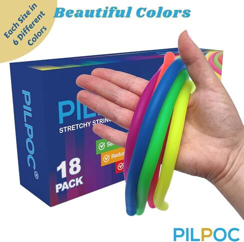 PILPOC Unbreakable Monkey Noodles Super Stretchy String Sensory Silent Fidget Toy - for Increased Focus, Released Stress, Anxiety, Sensory Kids & Adults, ADHD, Autism (18 Pack) Ramen Monkey Noodle in Kuwait